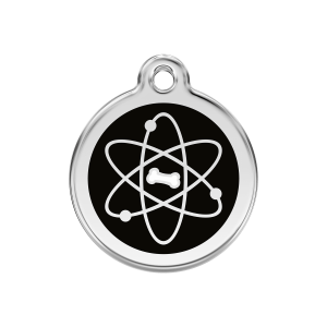Placa para perro Atomo negro en esmalte y acero inoxidable mediana