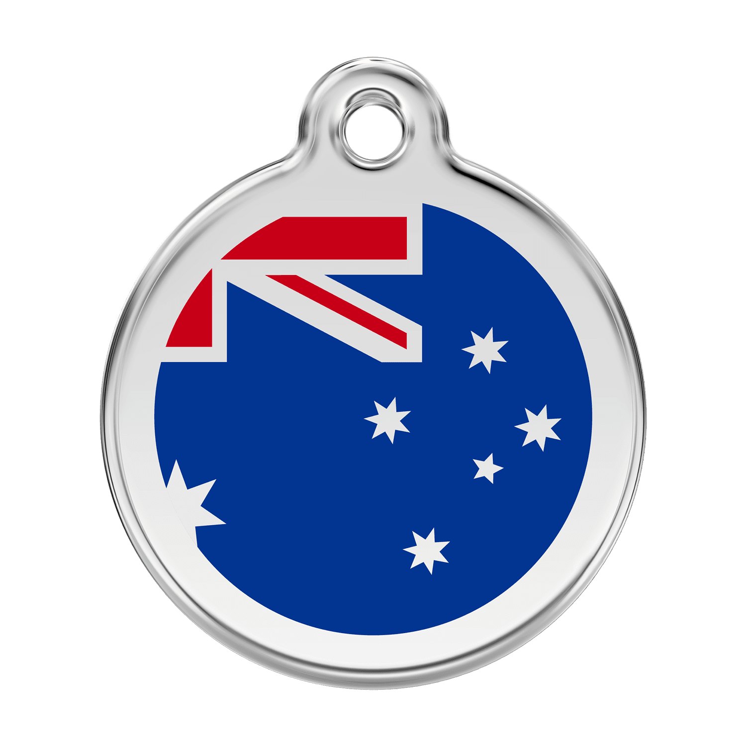 Vue avant - Médaille personnalisée pour chien Red Dingo Émail et acier inoxydable Drapeau australien Bleu foncé - Talla L