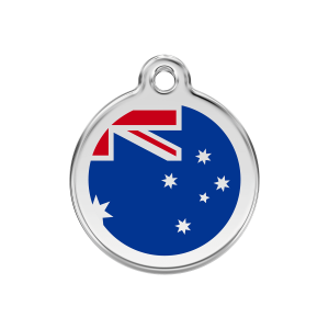 Placa para perro mediana con bandera australiana azul oscuro en esmalte y acero inoxidable