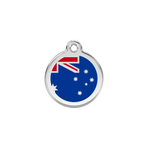 Placa para gato pequeña con bandera australiana azul oscuro en esmalte y acero inoxidable