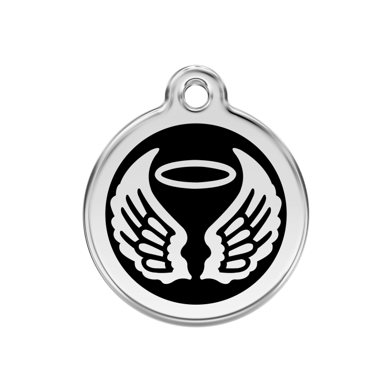 Vue avant - Médaille personnalisée Red Dingo Émail et acier inoxydable - Ailes d'anges - Noir - Talla M - Réf. 01-AW-BB-ME