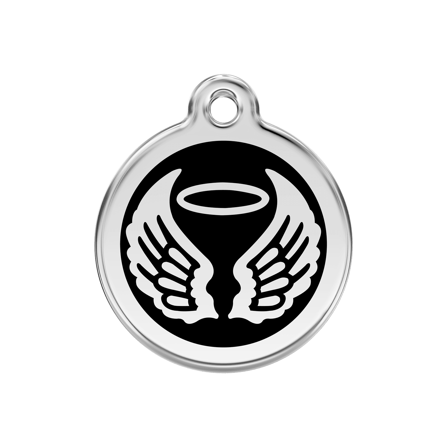 Vue avant - Médaille personnalisée Red Dingo Émail et acier inoxydable - Ailes d'anges - Noir - Talla M - Réf. 01-AW-BB-ME