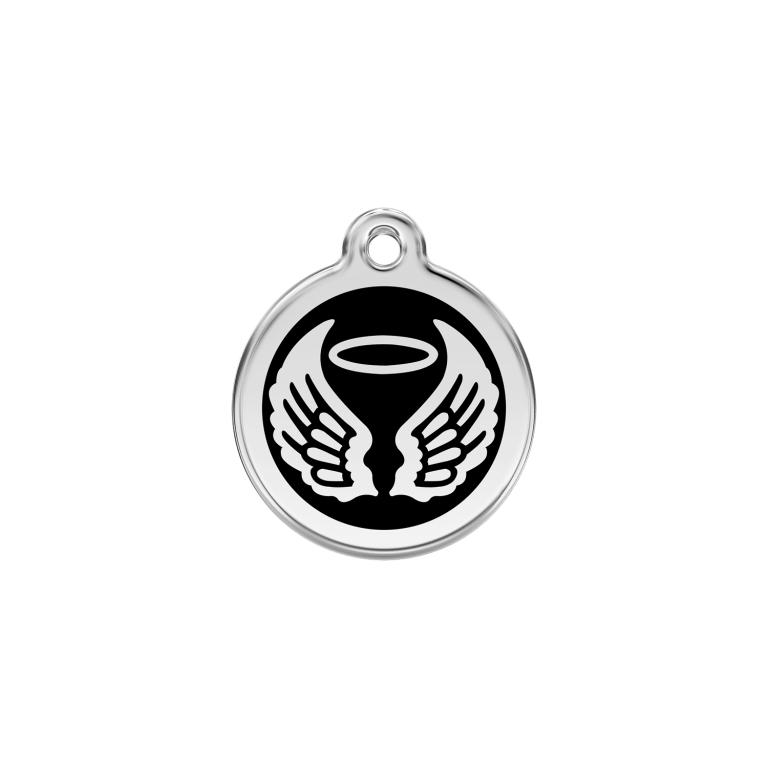 Vue avant - Médaille personnalisée Red Dingo Émail/Acier inoxydable Ailes d'anges Noir S 20.00 - Pour chien/chat