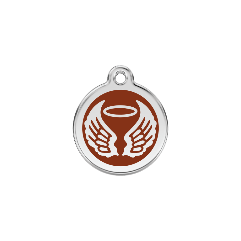 Vue avant - Médaille personnalisée pour chien/chat Red Dingo Émail/Acier inoxydable - Ailes d'anges - Brun - Talla S