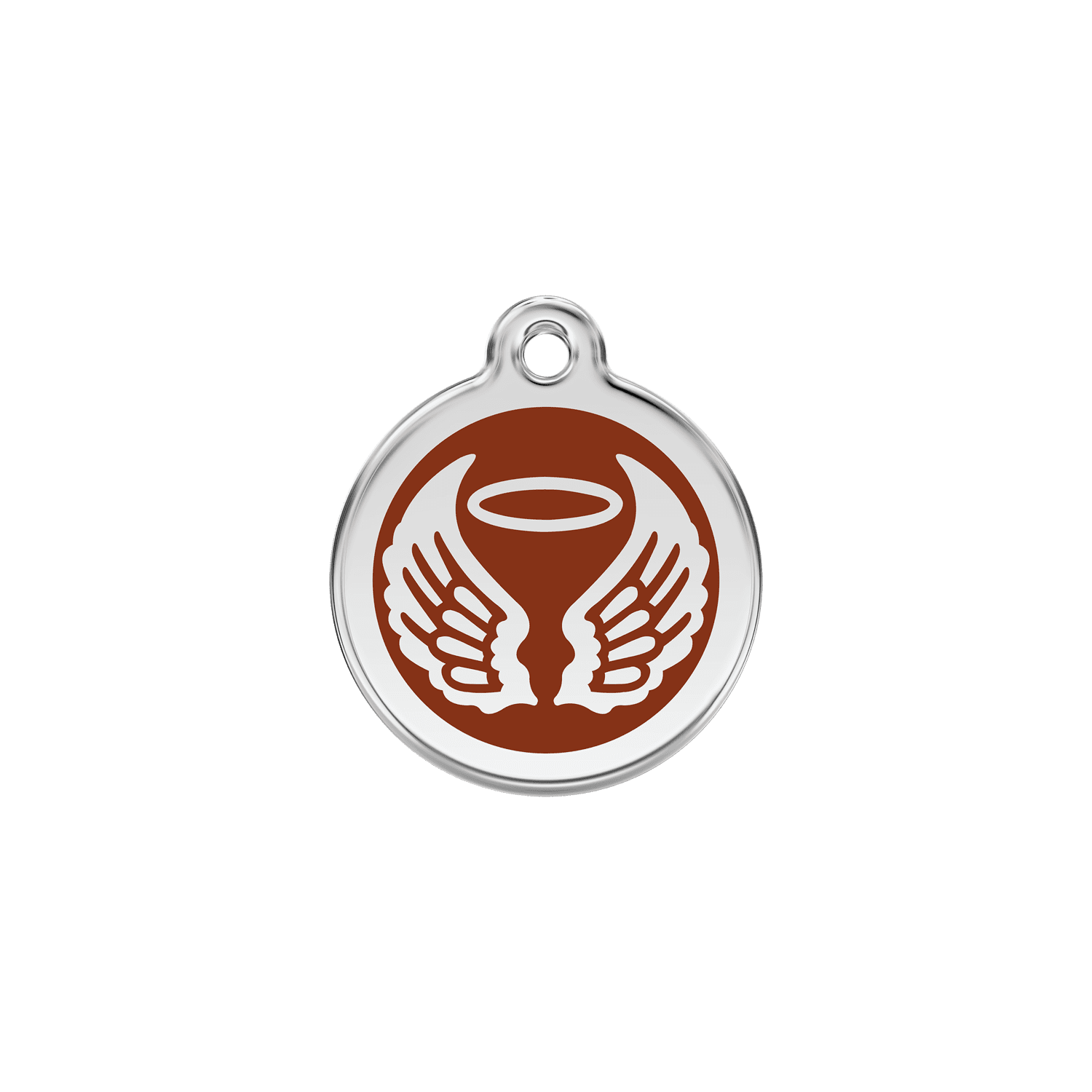 Vue avant - Médaille personnalisée pour chien/chat Red Dingo Émail/Acier inoxydable - Ailes d'anges - Brun - Talla S