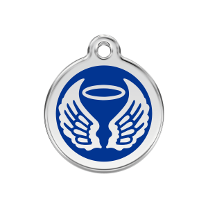 Placa para perro alas de ángel azul oscuro en esmalte y acero inoxidable - Mediana