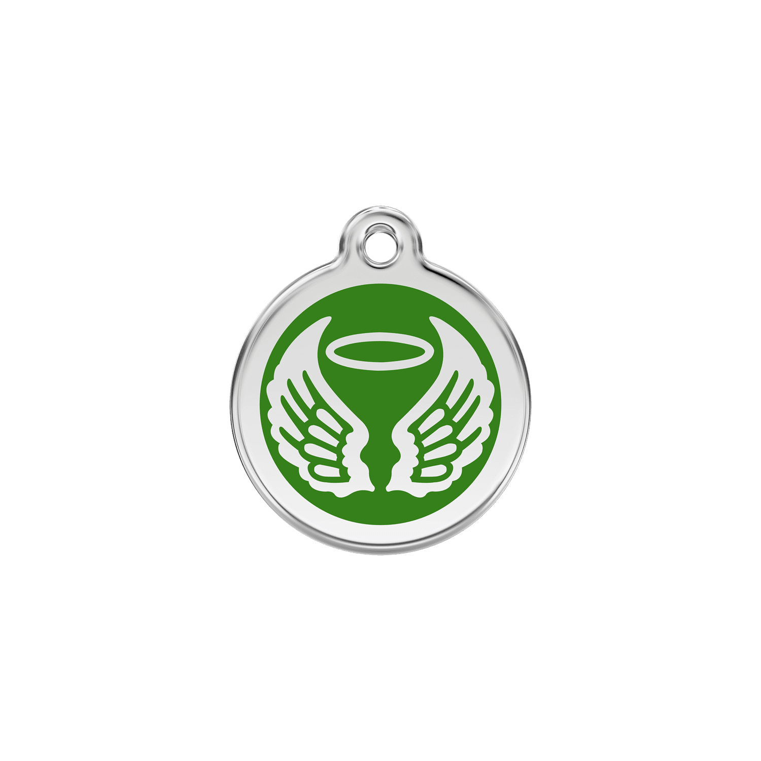 Vue avant - Médaille personnalisable pour chien/chat Red Dingo Émail/Acier inoxydable - Ailes d'anges Vert - Talla S