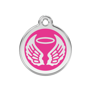 Placa para perro mediana alas de ángel en esmalte rosa fuerte