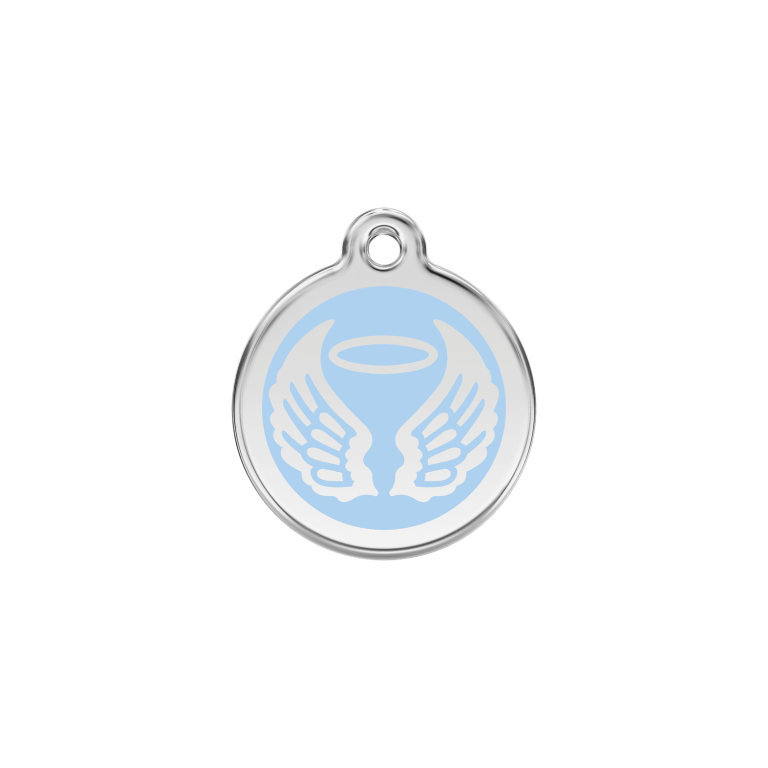 Vue avant - Médaille personnalisée Red Dingo Émail et acier inoxydable - Ailes d'anges - Bleu clair - Talla S