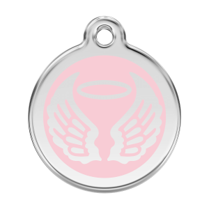 Placa para perro grande alas de ángel en esmalte rosa