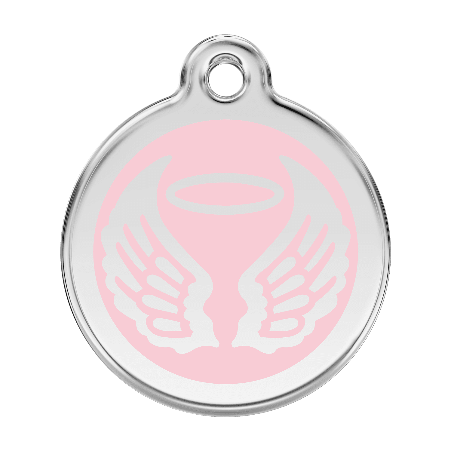 Vue avant - Médaille personnalisée pour chien - Red Dingo Émail et acier inoxydable - Ailes d'anges - Rose - Talla L