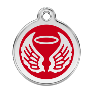 Placa para perro grande alas de ángel en esmalte rojo