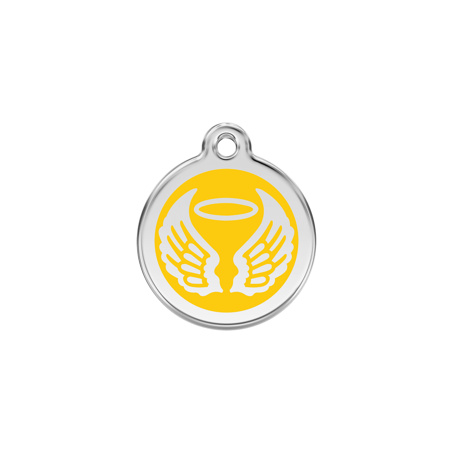 Vue avant - Médaille personnalisée pour chien/chat Red Dingo Émail/Acier inoxydable - Ailes d'anges Jaune - Talla S