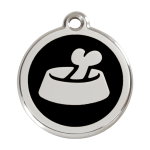Placa para perro grande con hueso en cuenco negro esmaltado