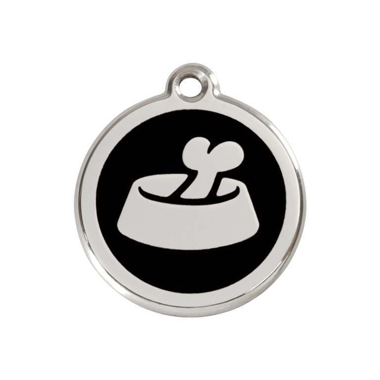 Vue avant - Médaille personnalisable Red Dingo Émail/Acier Inoxydable - Motif Os dans un bol - Noir - Talla M