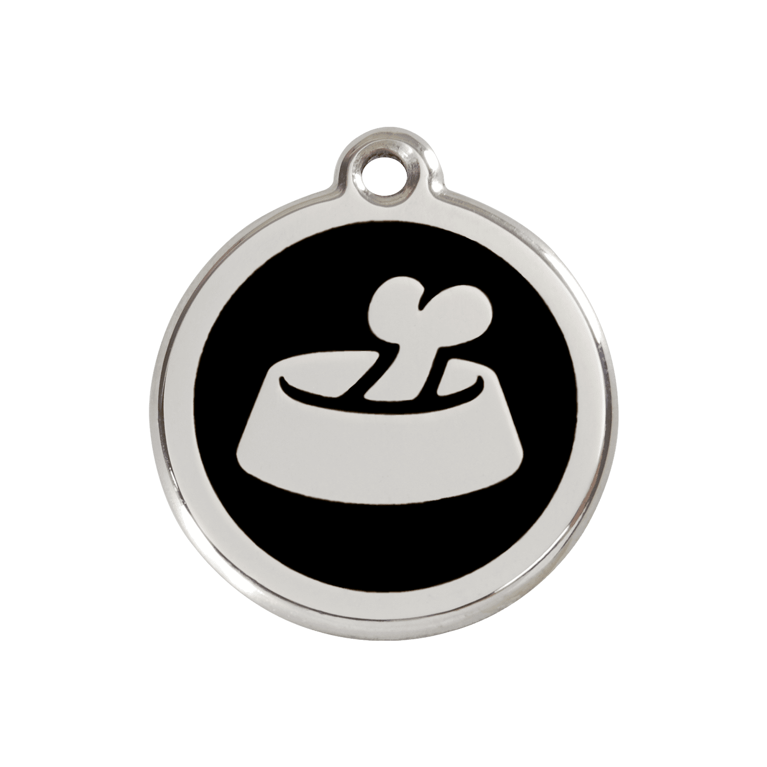 Vue avant - Médaille personnalisable Red Dingo Émail/Acier Inoxydable - Motif Os dans un bol - Noir - Talla M