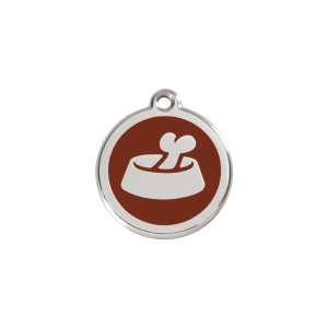 Placa para gato o perro pequeño Hueso en cuenco marrón esmaltada S 20mm
