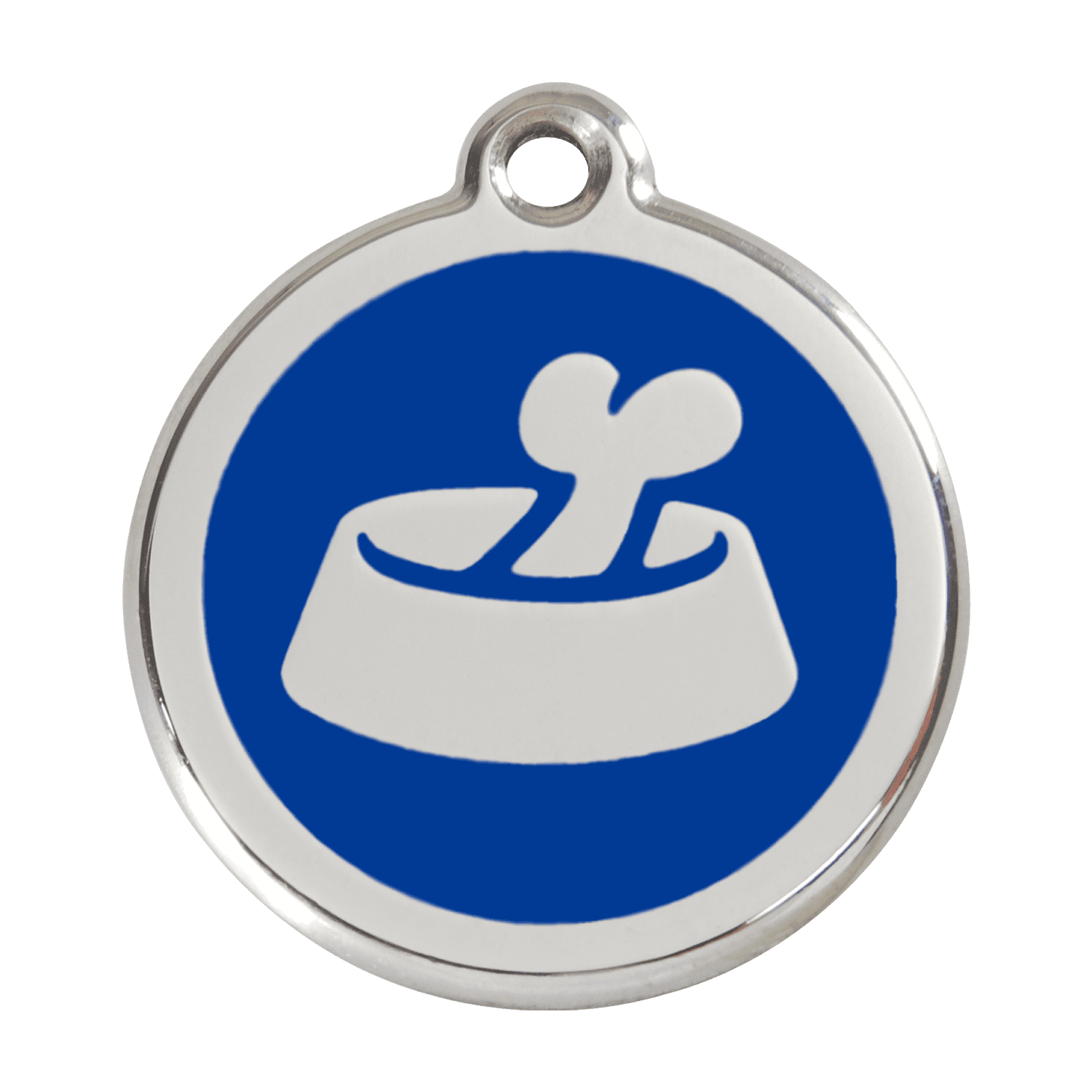 Vue avant - Médaille personnalisée pour chien Red Dingo - Os dans un bol - Bleu foncé - Talla L