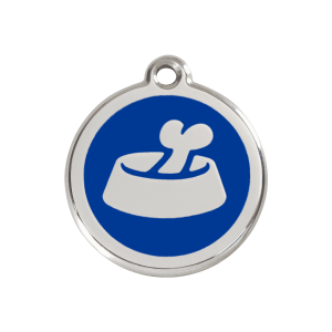 Placa para perro mediana con hueso en cuenco azul oscuro esmaltada