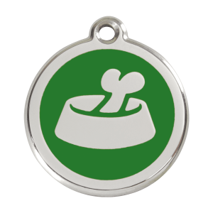 Placa para perro grande hueso en cuenco verde esmaltada