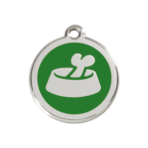 Placa para perro mediana con hueso en cuenco verde esmaltada