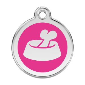 Placa para perro grande hueso en cuenco rosa vivo esmaltada