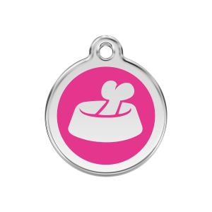 Placa para perro mediana hueso en cuenco rosa fuerte esmaltada