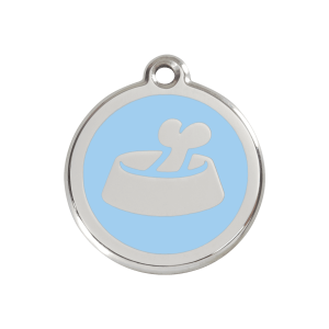 Placa para perro mediana con hueso en cuenco azul claro esmaltada