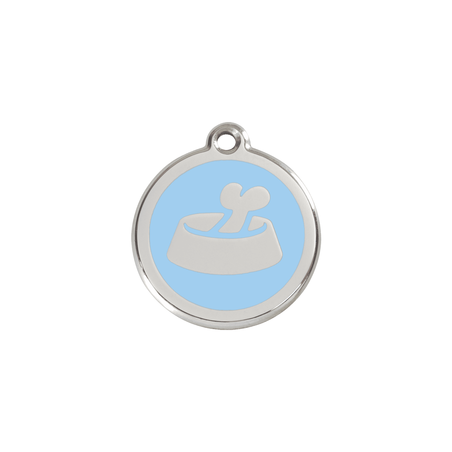 Vue avant - Médaille personnalisable pour chien/chat Red Dingo Émail/Acier inoxydable Os dans un bol Bleu clair - Talla S
