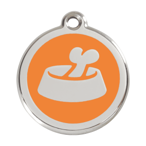 Placa para perro grande hueso en cuenco naranja esmaltada