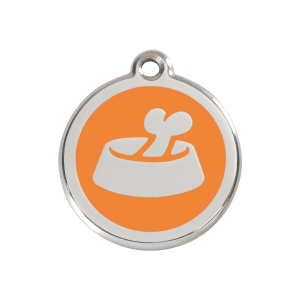 Placa para perro mediana hueso en cuenco naranja esmaltada