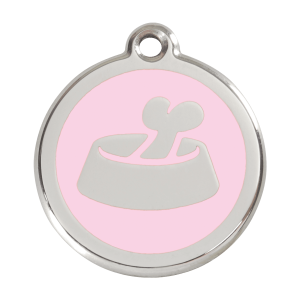 Placa para perro grande hueso en cuenco rosa esmaltada