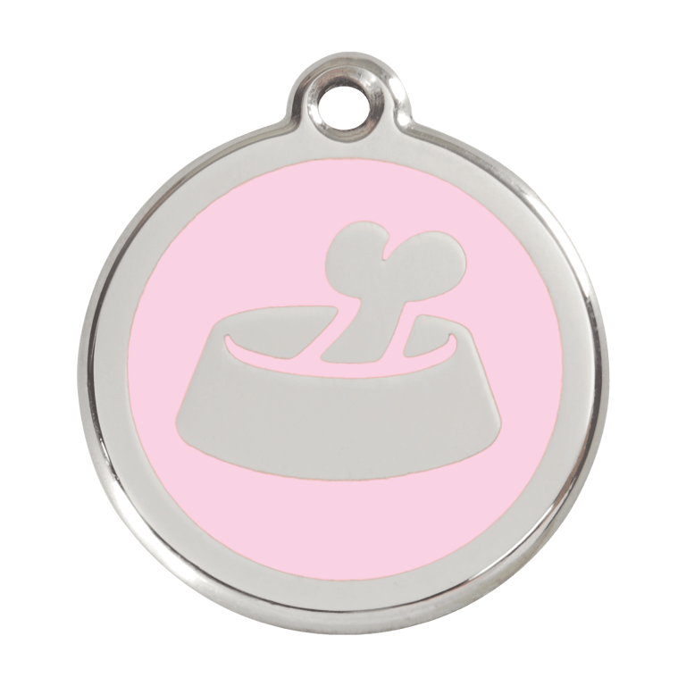 Vue avant - Médaille personnalisée pour chien Red Dingo Émail et acier inoxydable - Os rose - Talla L - 01-BB-PK-LG