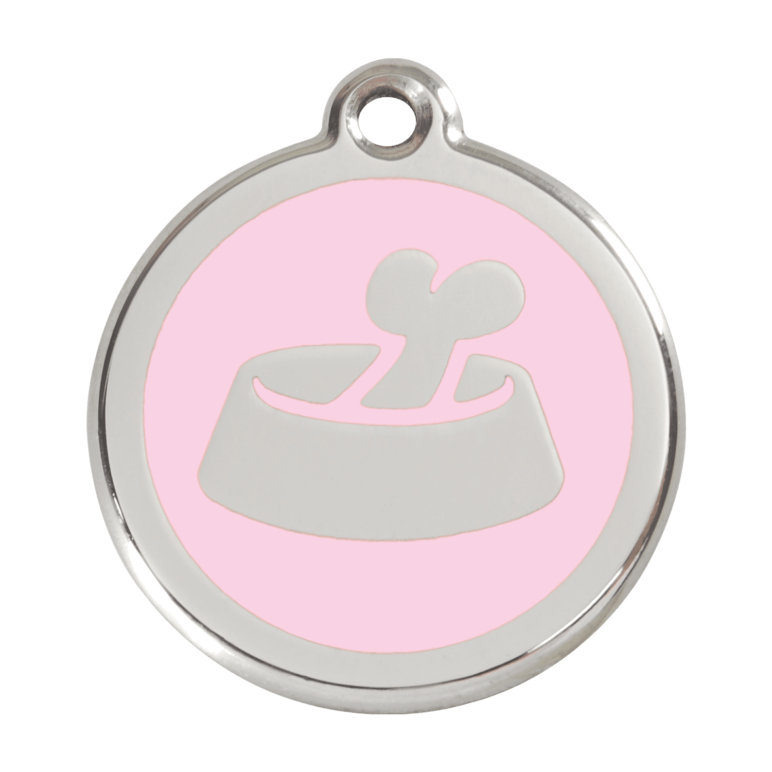Vue avant - Médaille personnalisée pour chien Red Dingo Émail et acier inoxydable - Os rose - Talla L - 01-BB-PK-LG