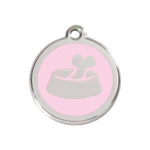 Placa para perro mediana hueso en cuenco rosa esmaltada