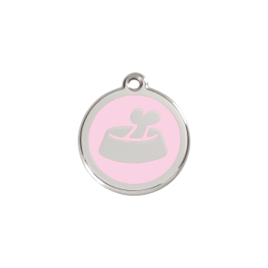 Placa para gato o perro pequeño esmalte rosa y acero inoxidable diseño Hueso en cuenco S