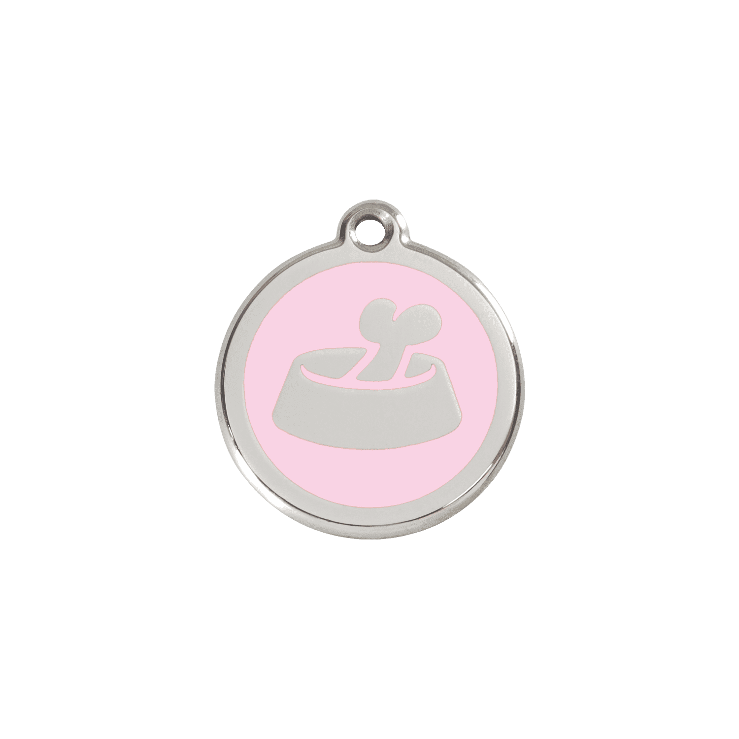 Vue avant - Médaille personnalisable pour chat ou petit chien - Red Dingo Émail et acier inoxydable - Os rose - Talla S