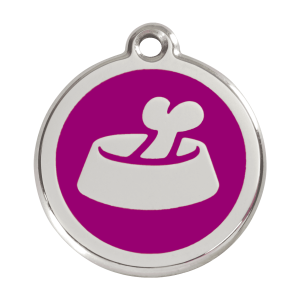 Placa para perro grande hueso en cuenco violeta esmaltada