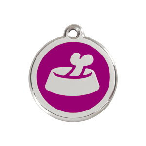 Placa para perro mediana hueso en cuenco violeta esmaltada