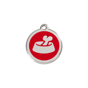 Placa identificativa para gato o perro pequeño esmalte rojo y acero inoxidable diseño Hueso en cuenco S