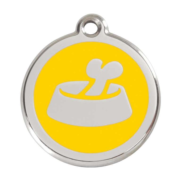 Vue avant - Médaille personnalisée pour chien Red Dingo Émail/Acier inoxydable - Motif Os Jaune - Talla L
