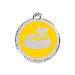 Placa para perro mediana hueso en cuenco esmaltada amarilla