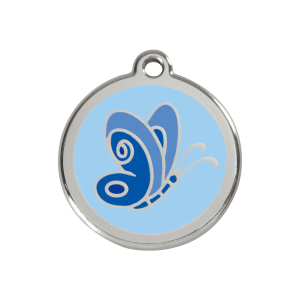 Placa para perro mediana con mariposa en esmalte azul claro