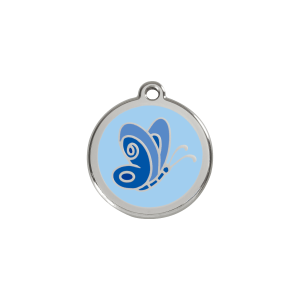 Placa para gato Mariposa azul claro esmalte y acero inoxidable pequeña