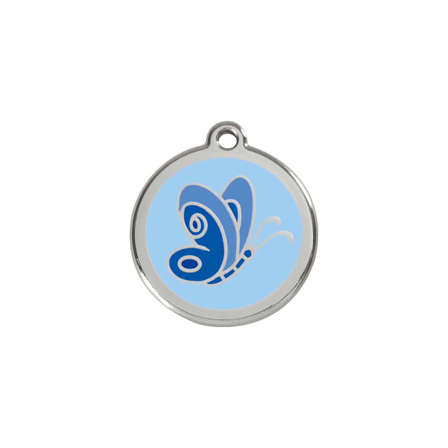 Vue avant - Médaille personnalisée pour chien/chat Red Dingo Émail et acier inoxydable Papillon Bleu clair S 20.00 7G