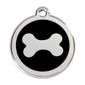 Placa para perro grande Hueso negro en esmalte y acero inoxidable