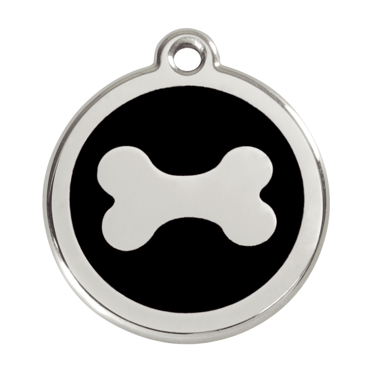 Vue avant - Médaille personnalisable Red Dingo Émail et acier inoxydable - Os noir - Talla L