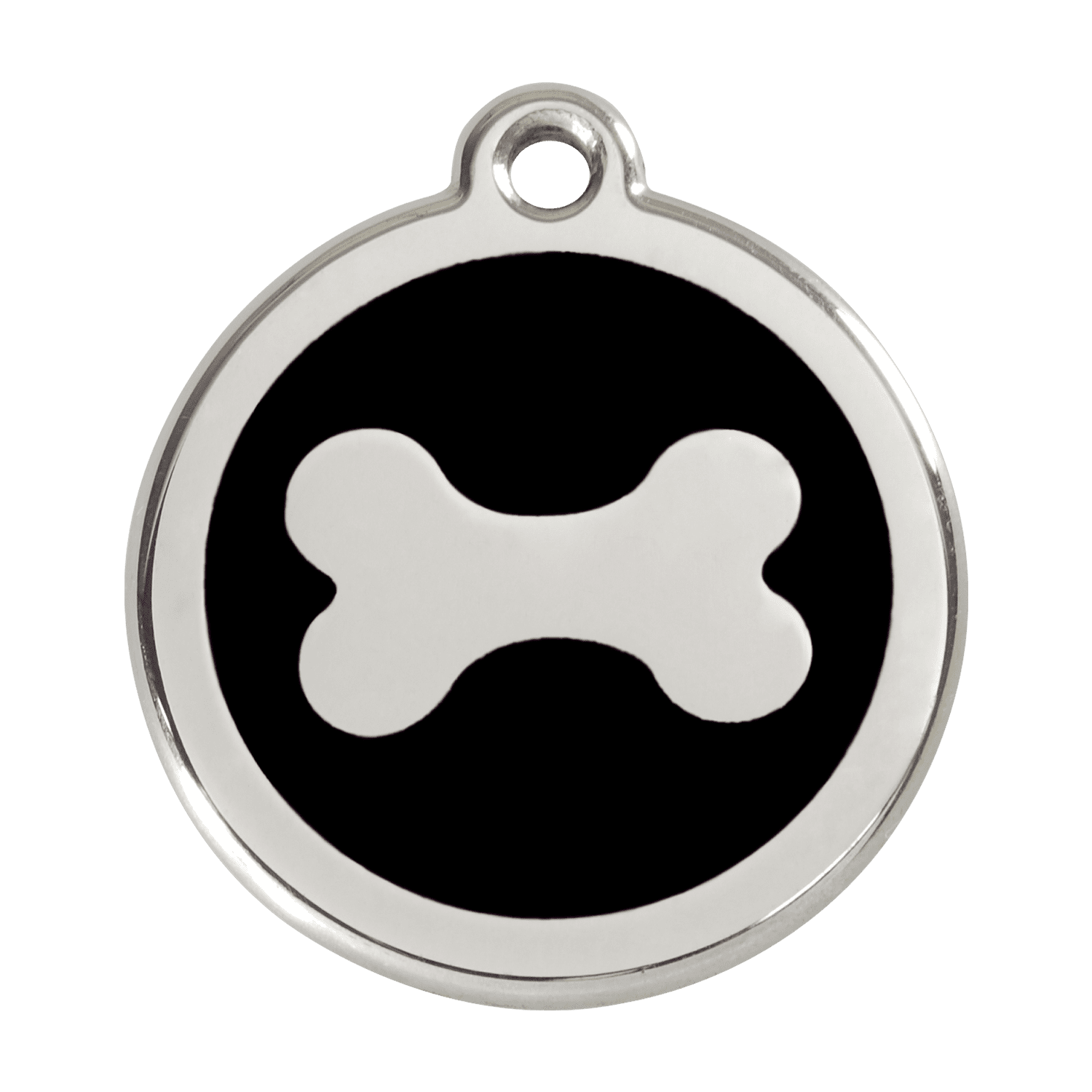 Vue avant - Médaille personnalisable Red Dingo Émail et acier inoxydable - Os noir - Talla L