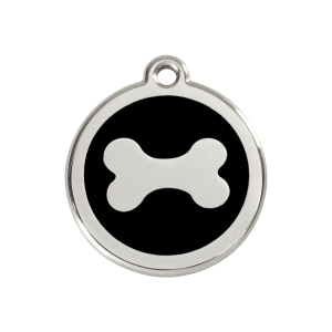 Placa para perro hueso negro esmaltada tamaño M 30 mm