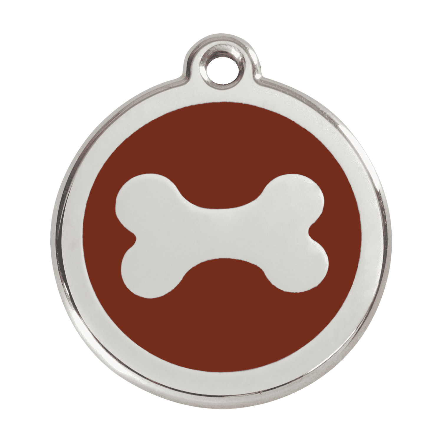 Vue avant - Médaille personnalisée pour chien Red Dingo en émail et acier inoxydable - Os brun - Talla L